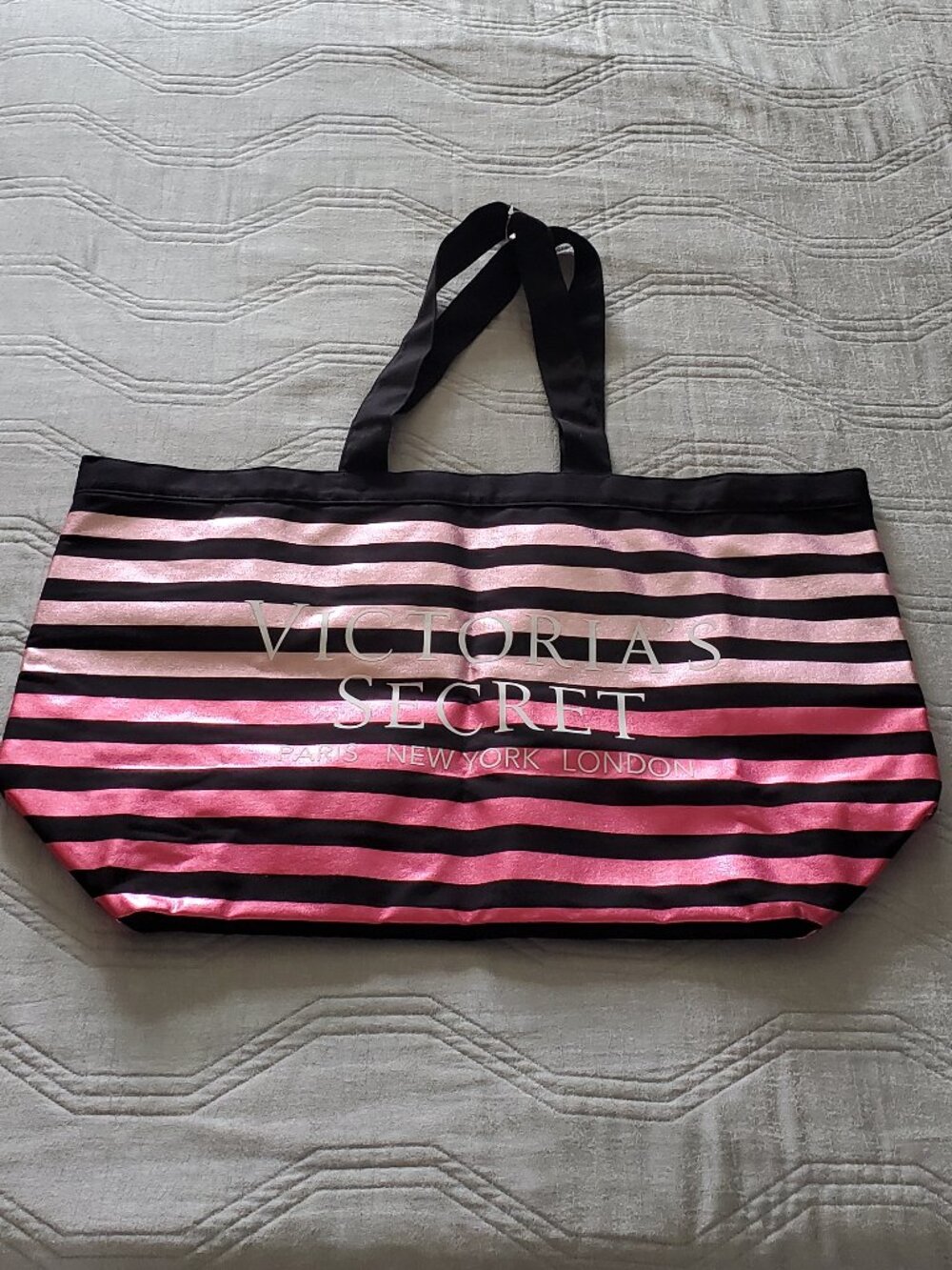 Vintage Victoria's Secret pink shimmer striped tote NEW WITH TAGS!